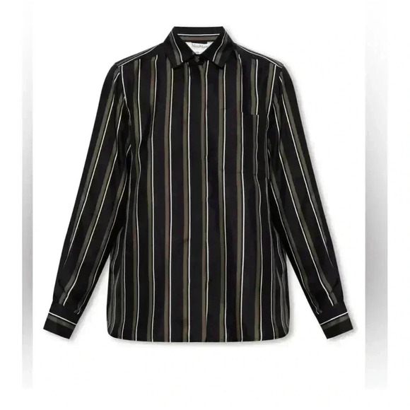 Max Mara Women's M Black Striped Silk Button-Up Shirt Long Sleeve Size 4